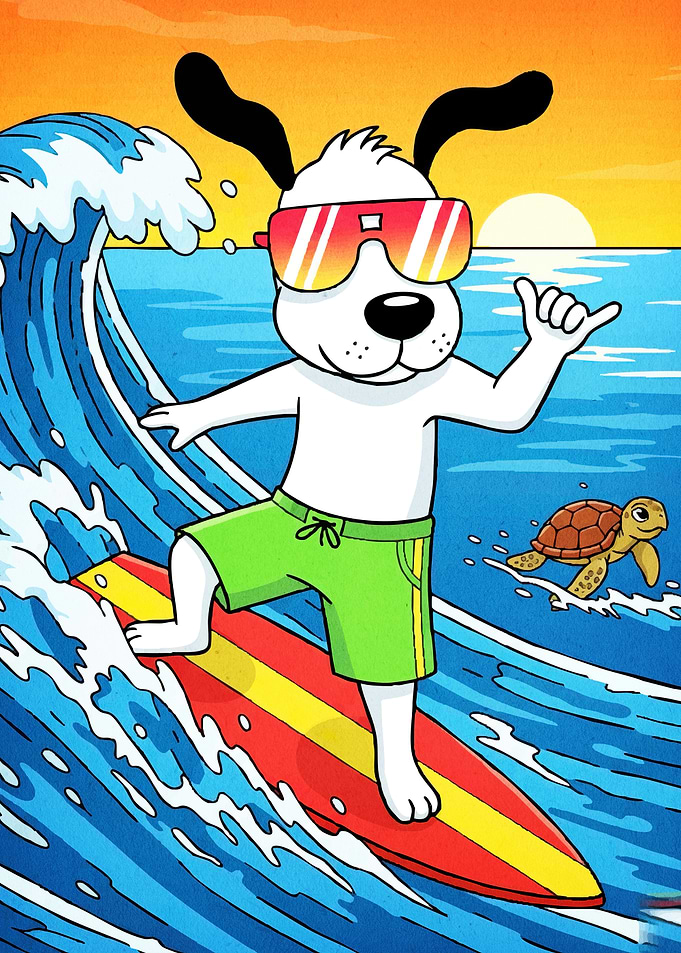 Surfing Dog Cartoon