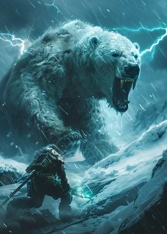 Fearsome Polar Bear Confrontation in Snowy Landscape