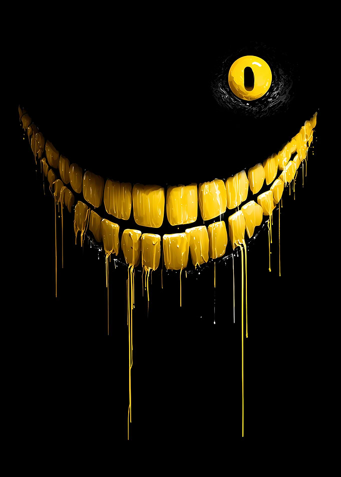 Creepy Yellow Smile in the Dark