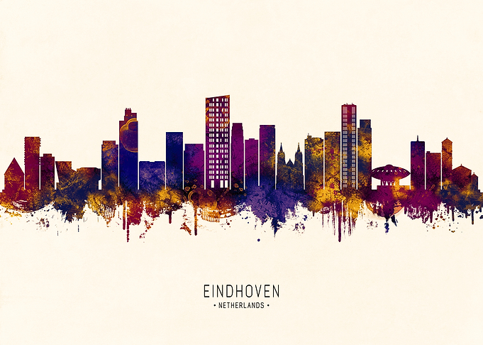 Eindhoven Netherlands Skyline Watercolor Art