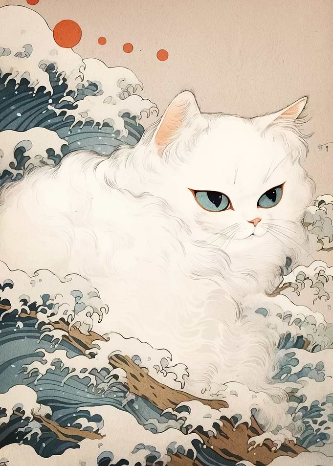 Cat Ukiyo-e Style Waves