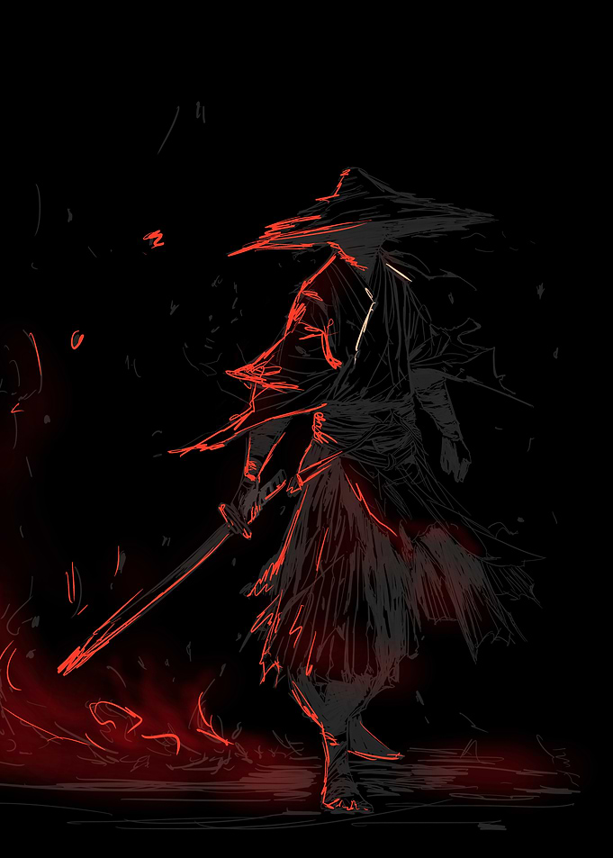 Red Samurai Warrior in fire
