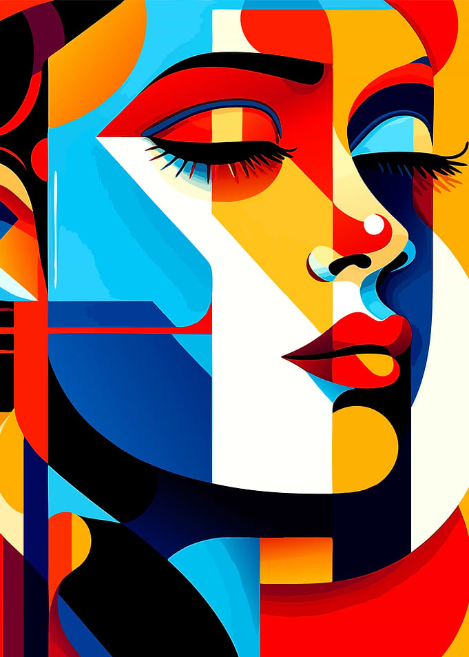 Abstract Woman Portrait with Geometric Shapes