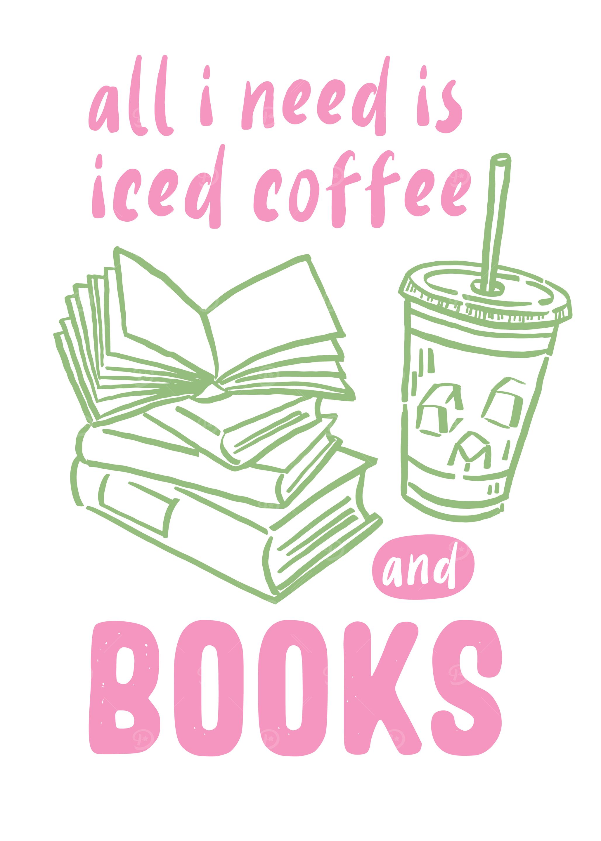 Iced Coffee and Books Illustration