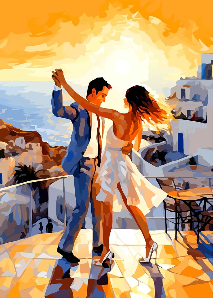 Couple Dancing in Santorini Painting