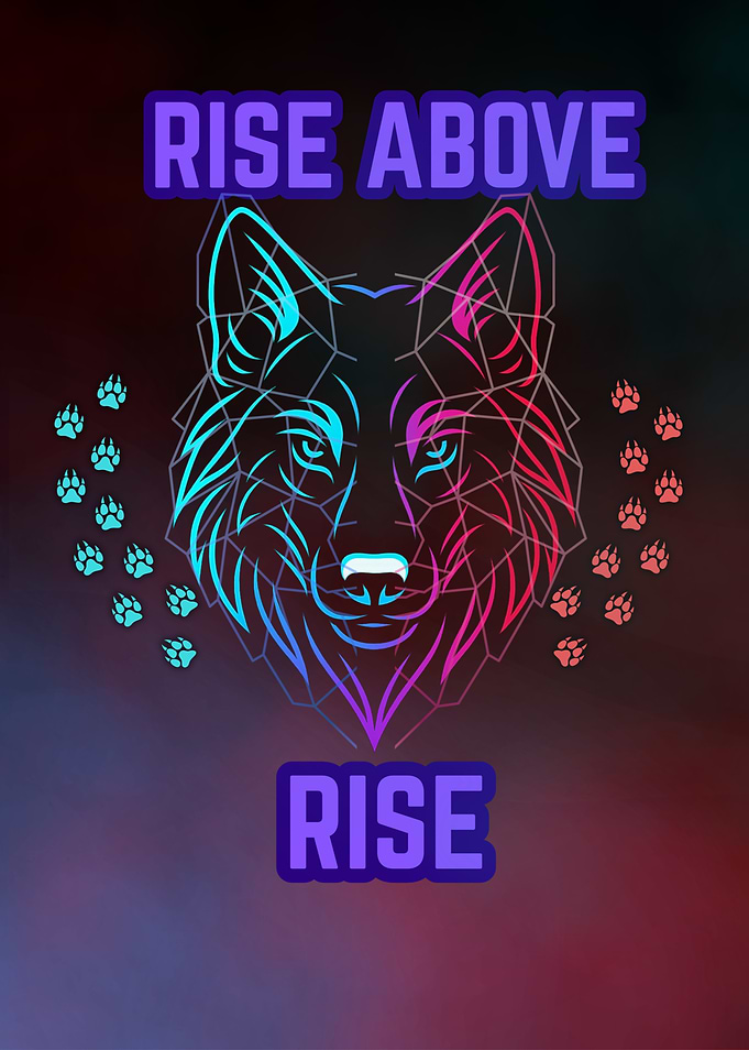 Rise Above Wolf – Geometric Neon Spirit Animal Art