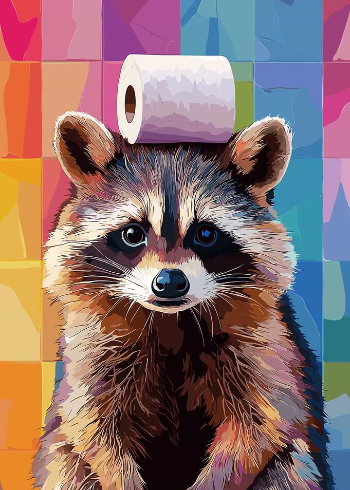 Raccoon with Toilet Paper on Head