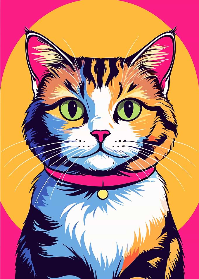 Colorful Cat Portrait with Collar