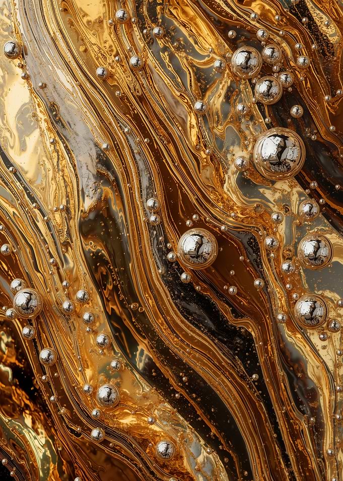 Golden Abstract with Silver Spheres