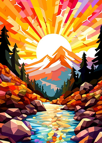 Colorful Mountain Landscape with River