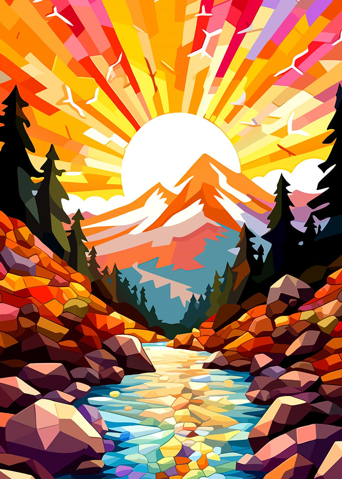 Colorful Mountain Landscape with River