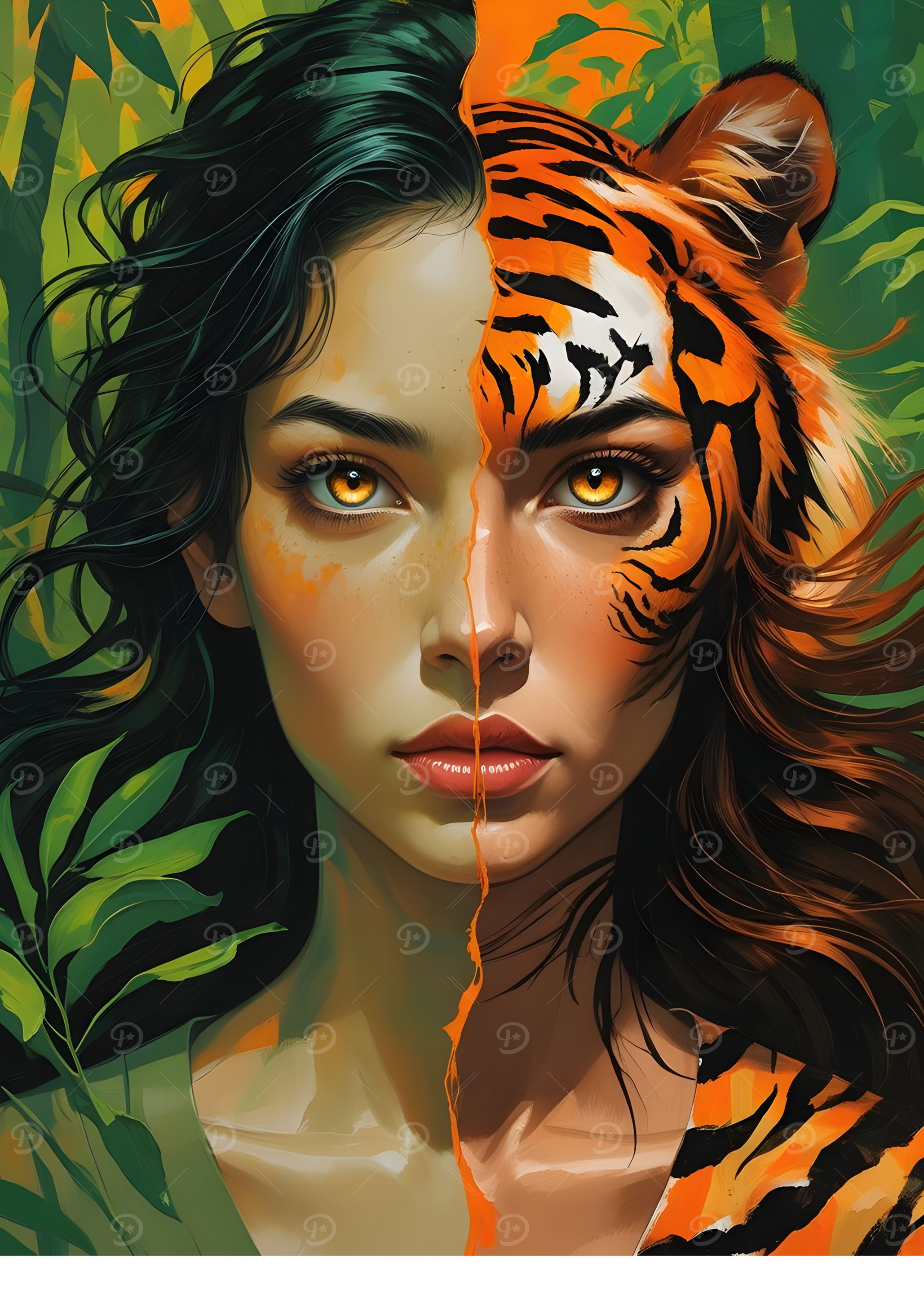 Woman and Tiger Fusion Portrait