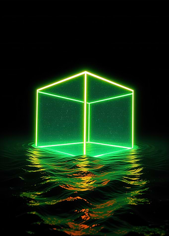 Neon Cube on Water