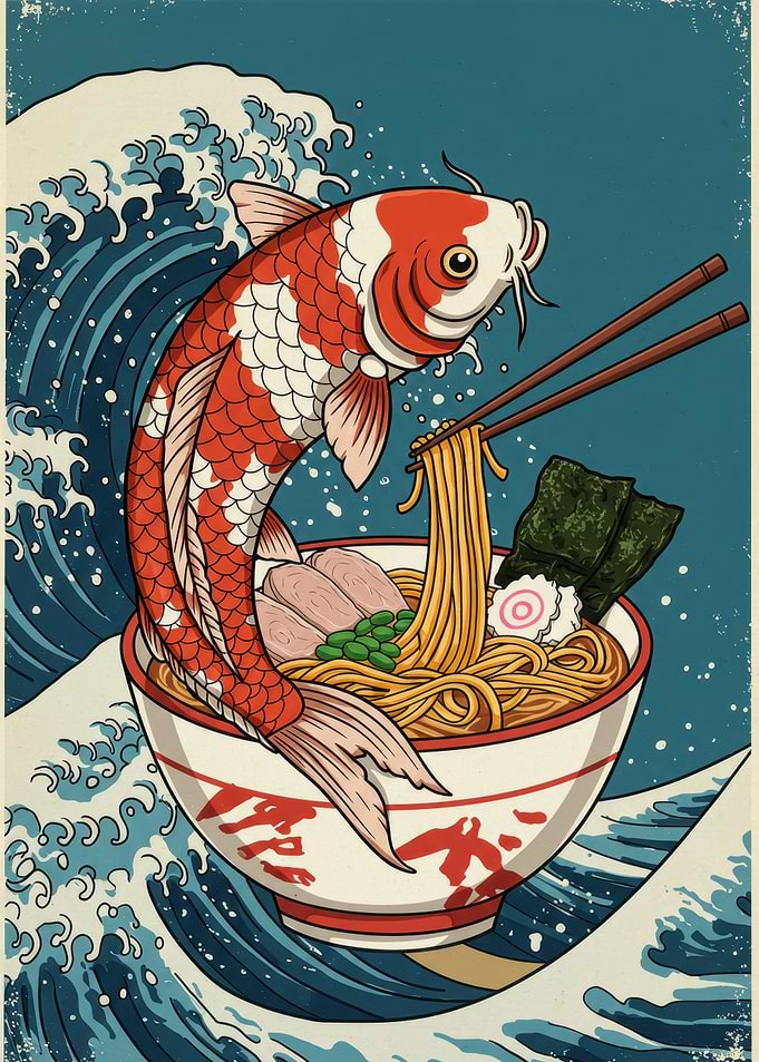 Koi Fish Ramen Wave Art