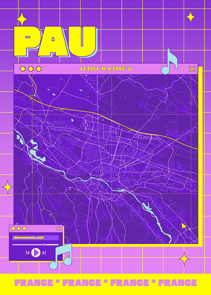 Pau, France Map Art
