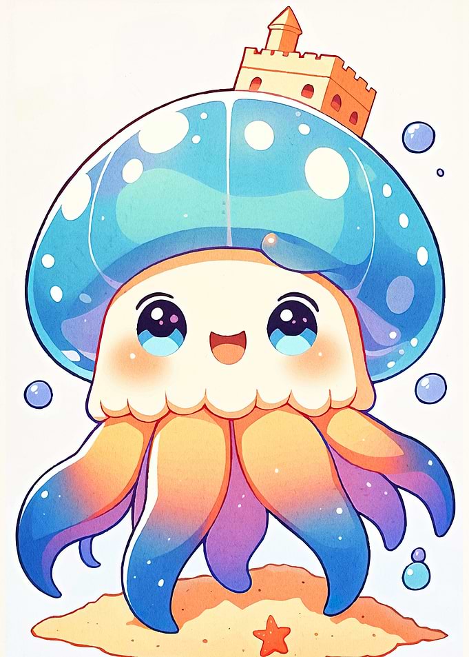 Cute Jellyfish with Sandcastle