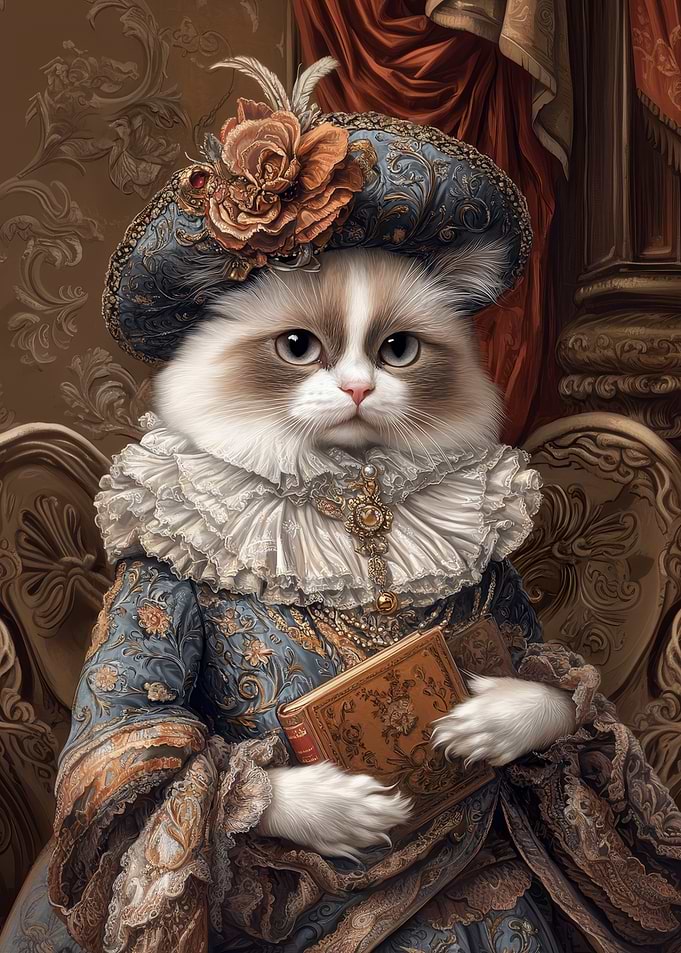Regal Cat Portrait with Book | Aristocat Wall Art
