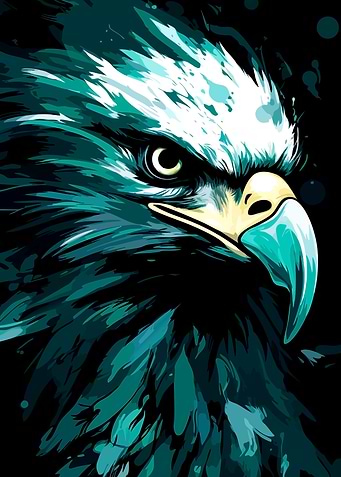 Eagle Portrait in Teal and White
