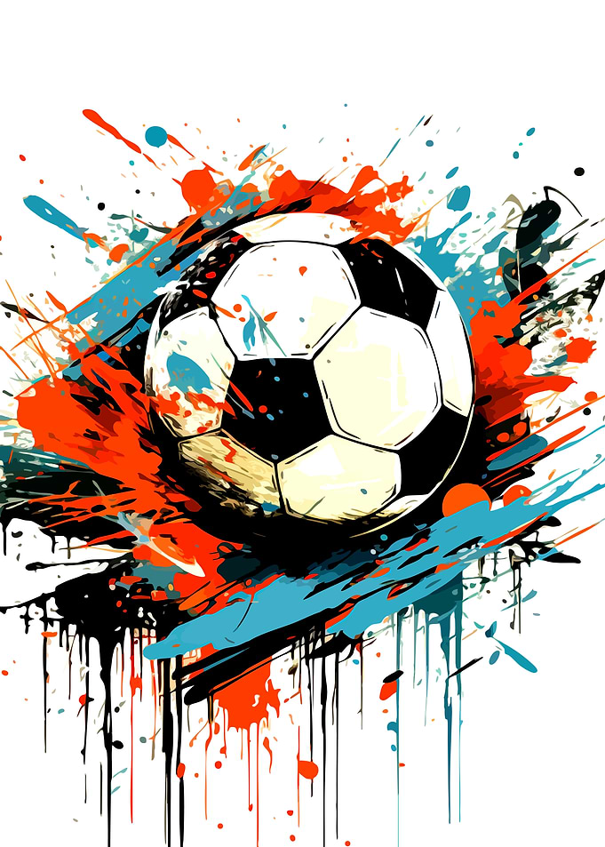 Soccer Ball with Colorful Paint Splatters