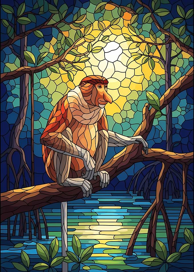 Proboscis Monkey Stained Glass Illustration