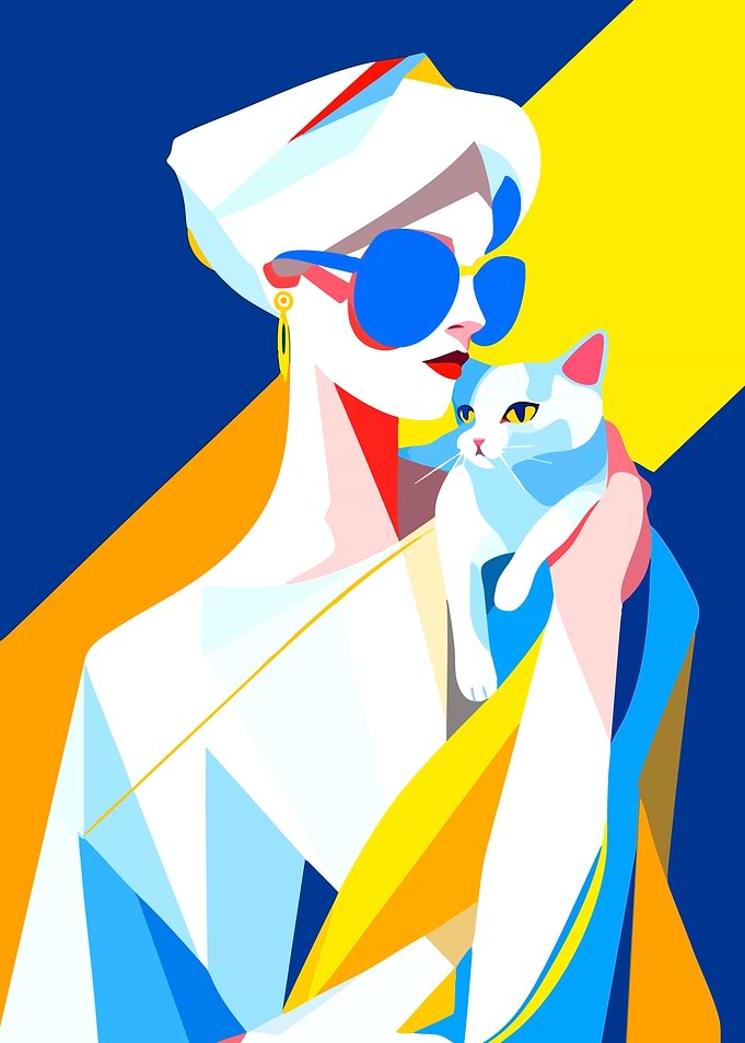 Woman with Cat Pop Art Portrait