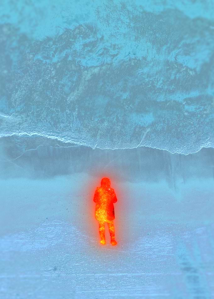 Fiery Figure on a Blue Beach