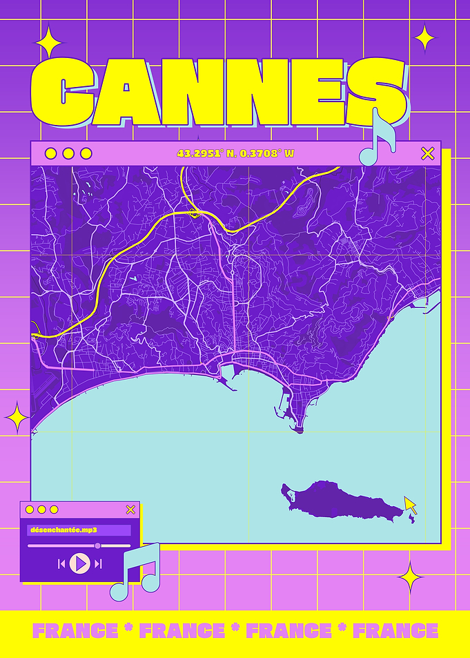 Cannes France Retro Map Art