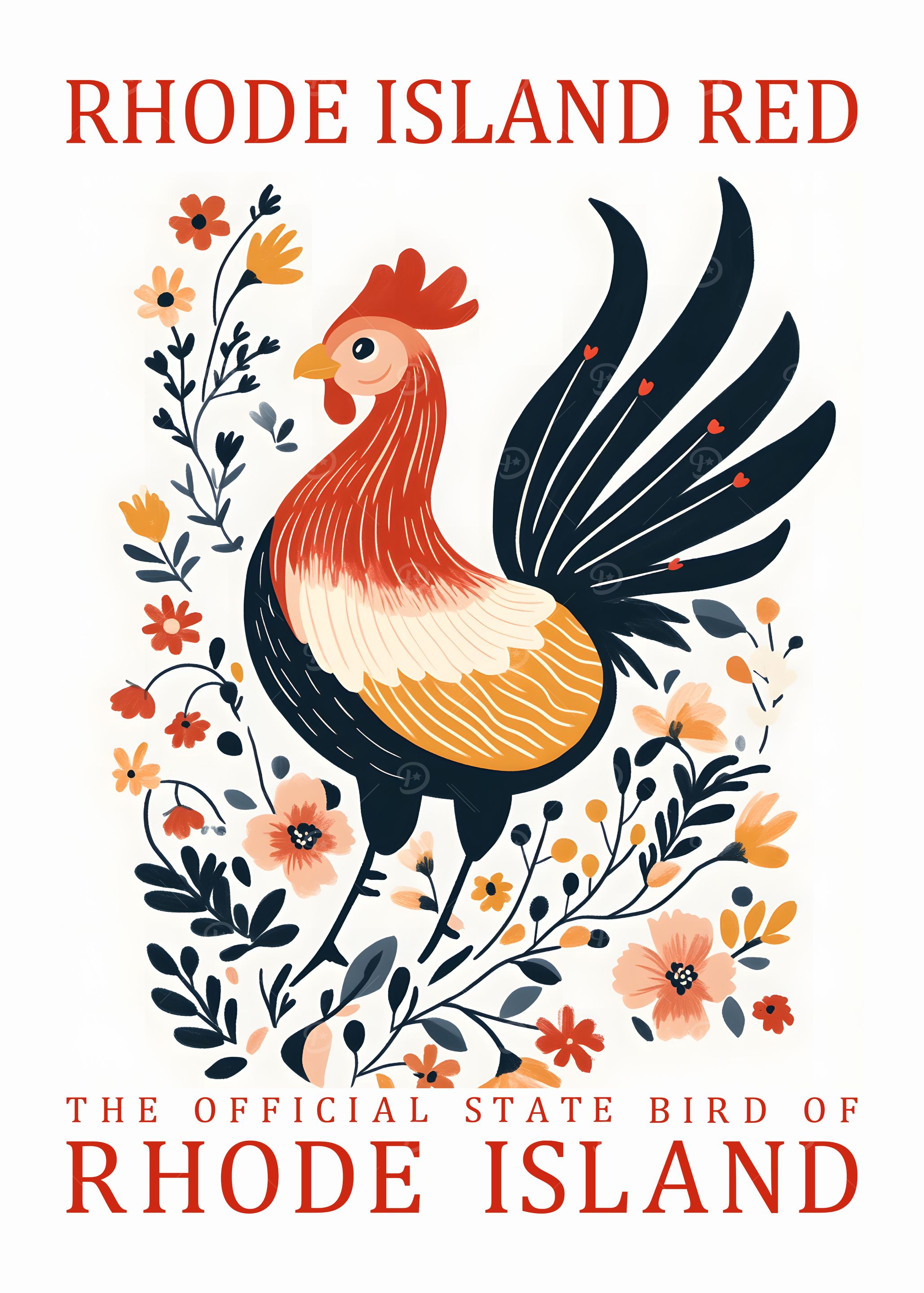 Rhode Island Red Rooster Illustration