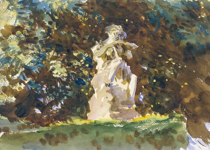 Watercolor Statue in Garden Setting
