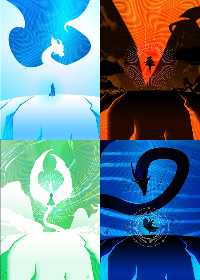 Four Elemental Dragon Landscapes