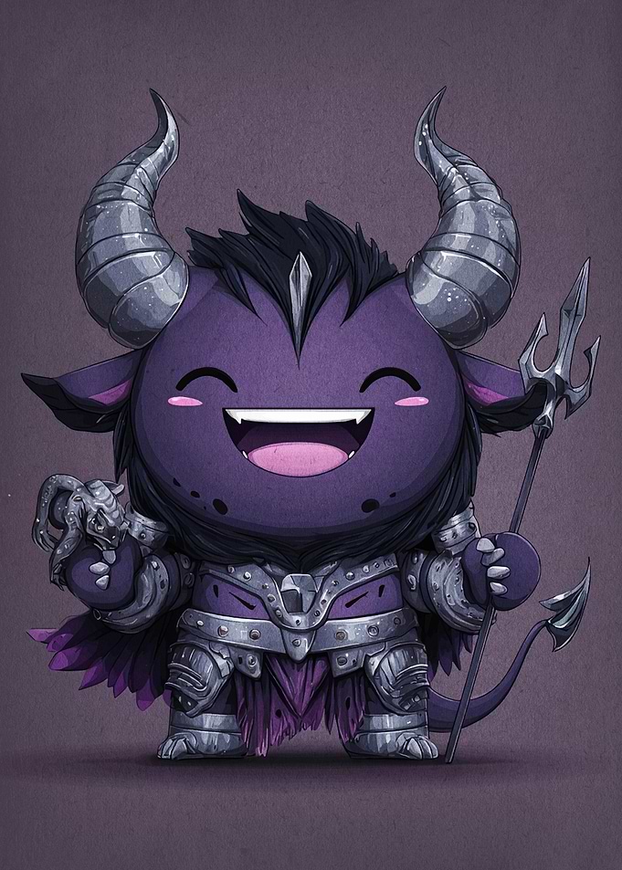 Cute Purple Devil Warrior Illustration