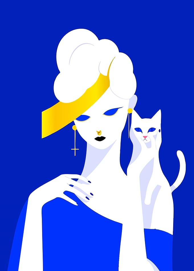 Woman with Cat Minimalist Art