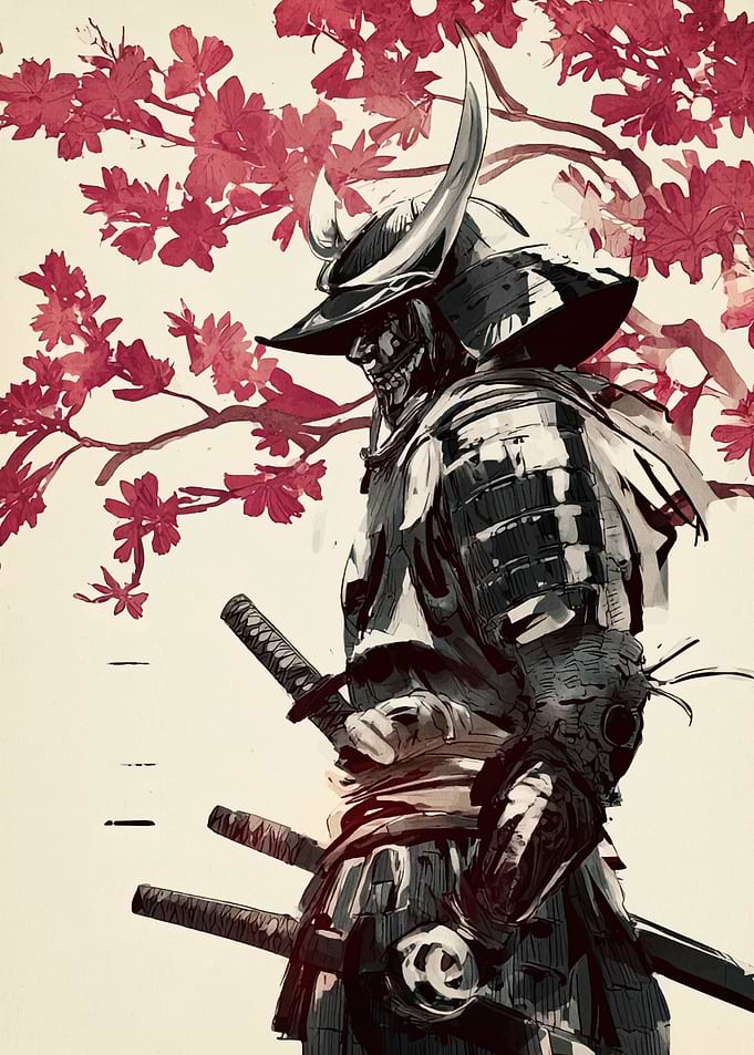 Samurai Warrior with Cherry Blossoms