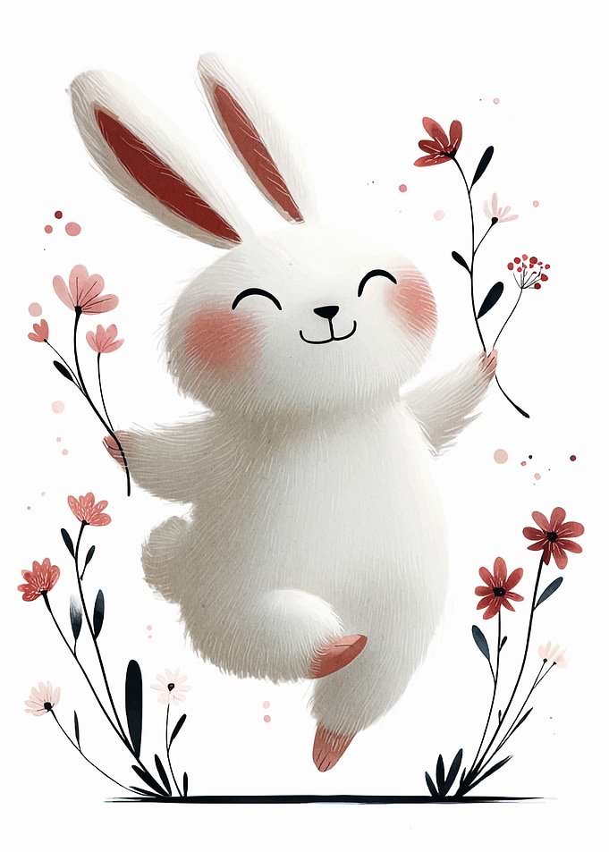Happy Bunny with Flowers