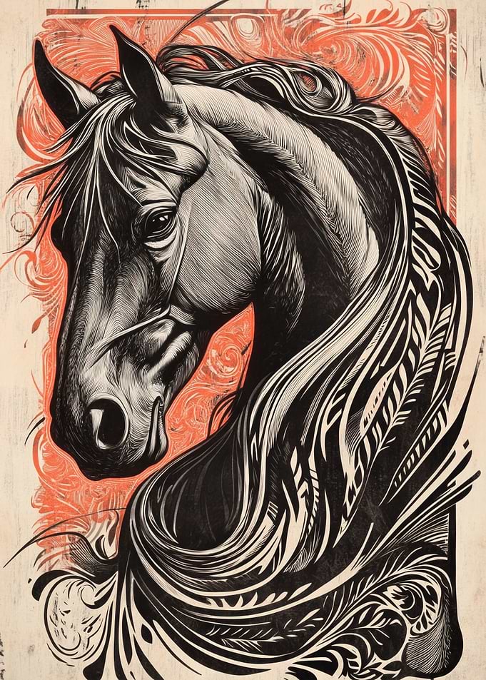 Horse Portrait with Decorative Background