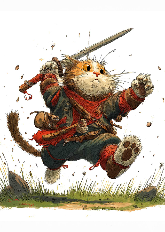 Adventurous Cat Warrior Illustration