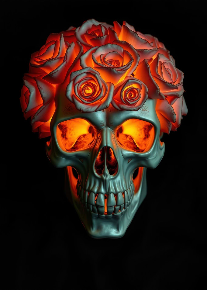 Skull with Roses and Glowing Eyes