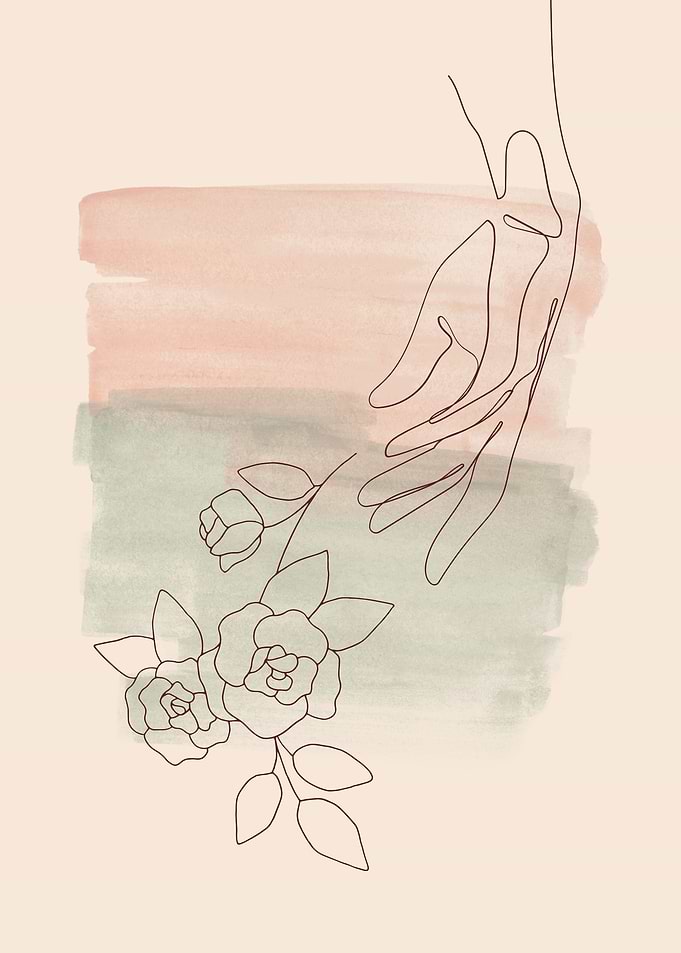 Minimalist Hand and Roses Line Art