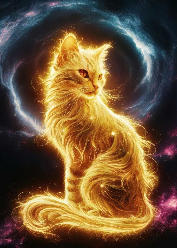 Golden Cat in Cosmic Aura
