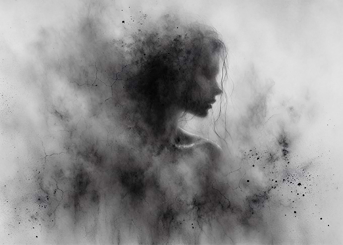 Portrait Drawing of a Fading Woma