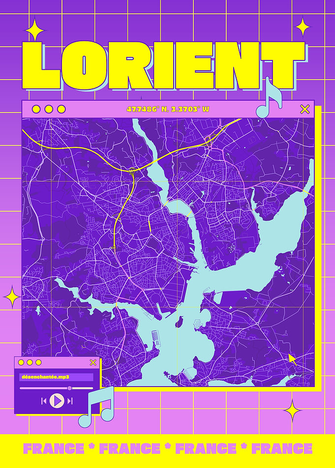 Lorient France Map Retro Aesthetic