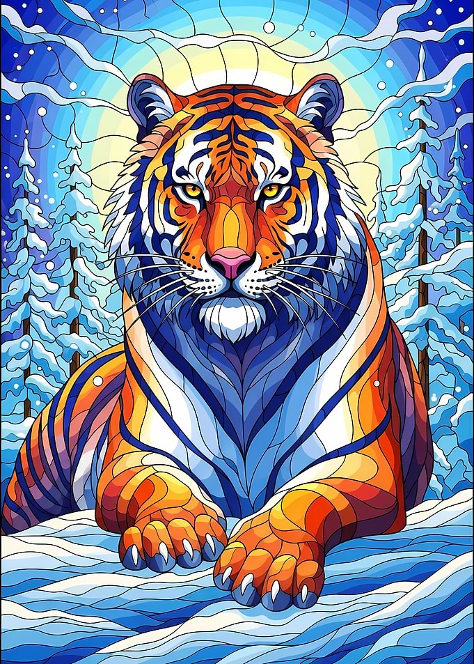 Colorful Tiger in Winter Landscape