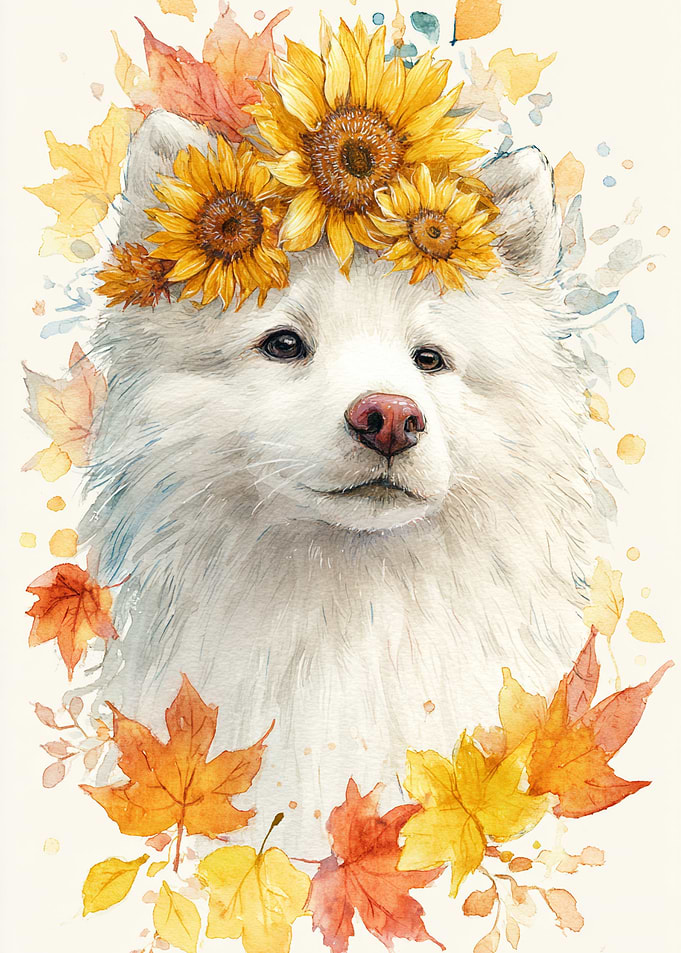 Dog with Sunflower Crown Watercolor