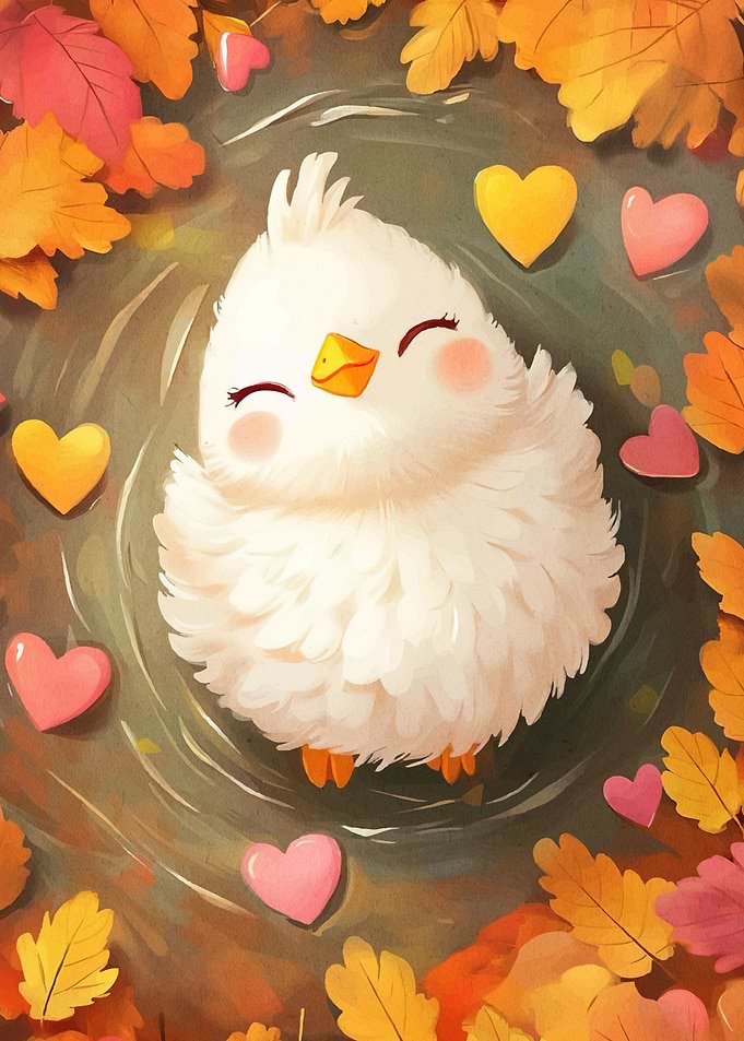 Chick Hearts Autumn Leaves