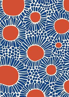Abstract Floral Pattern in Blue and Orange