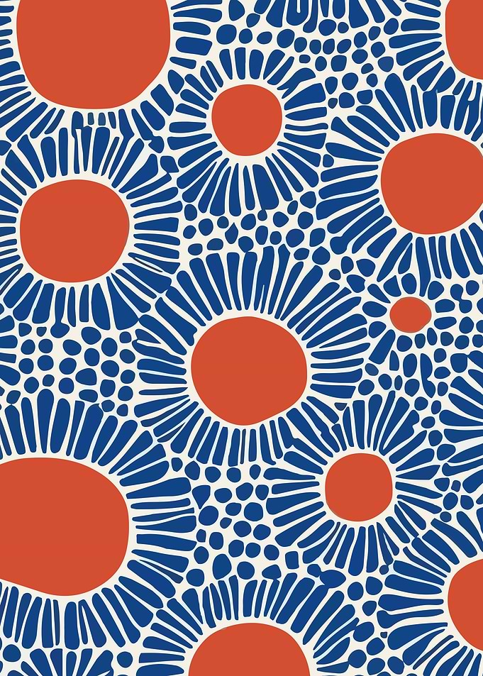 Abstract Floral Pattern in Blue and Orange