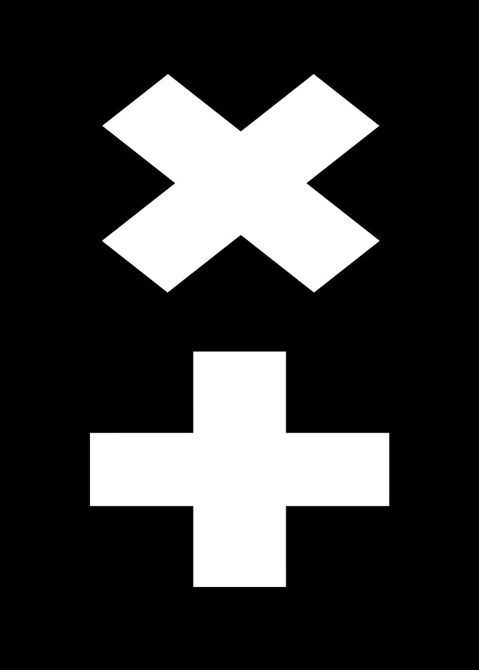 White X and Plus Sign on Black