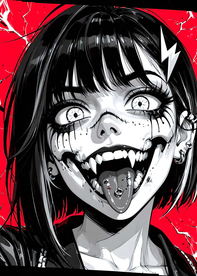 Creepy Manga Girl with Piercings