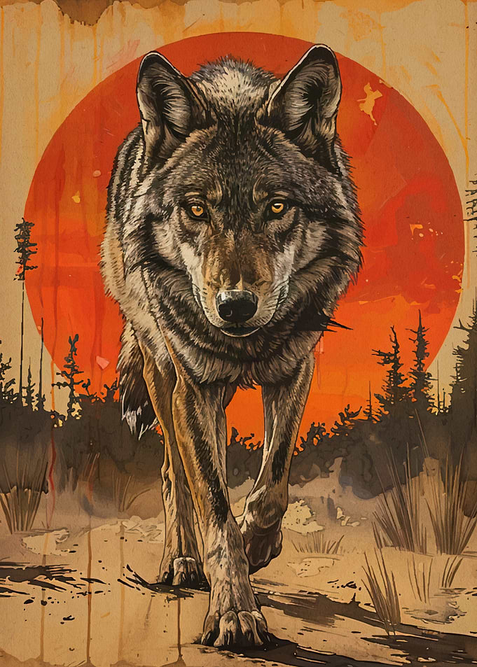 Wolf Portrait Red Sun