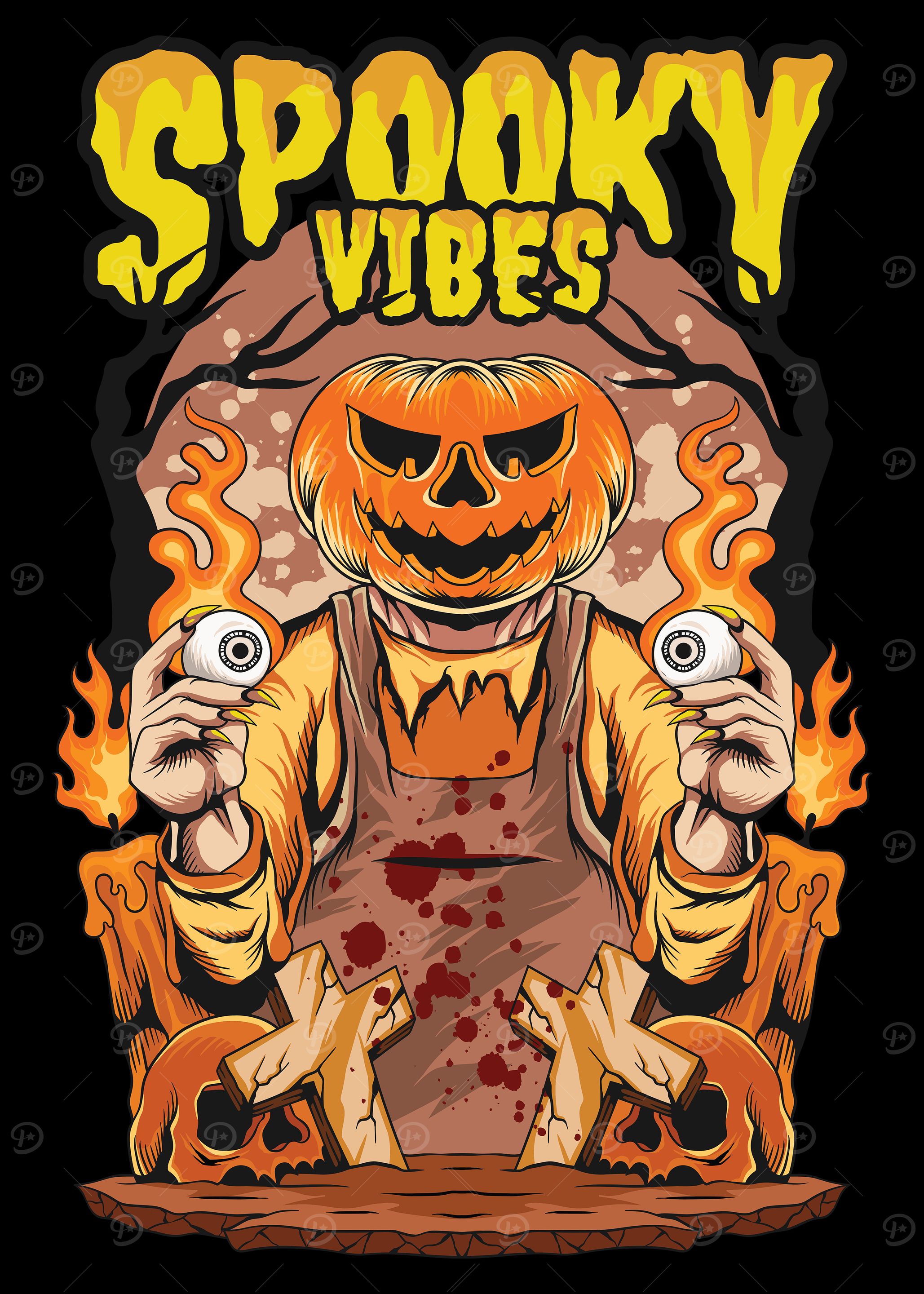 Spooky Vibes Halloween Pumpkin Head